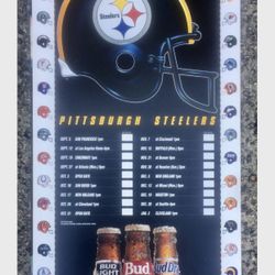 1993 Budweiser NFL Pittsburgh Steelers Team Schedule Thick Paper Poster 18x30 VGC. Man Cave