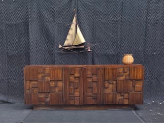 Lane Staccato Brutalist Mid Century Walnut 9 Drawer Dresser