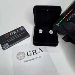 1ct Moissanite Halo Stud Earrings (Square) GRA Certified