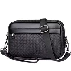 Men’s Black Woven Crossbody Bag - Classic Leather-Style Design 