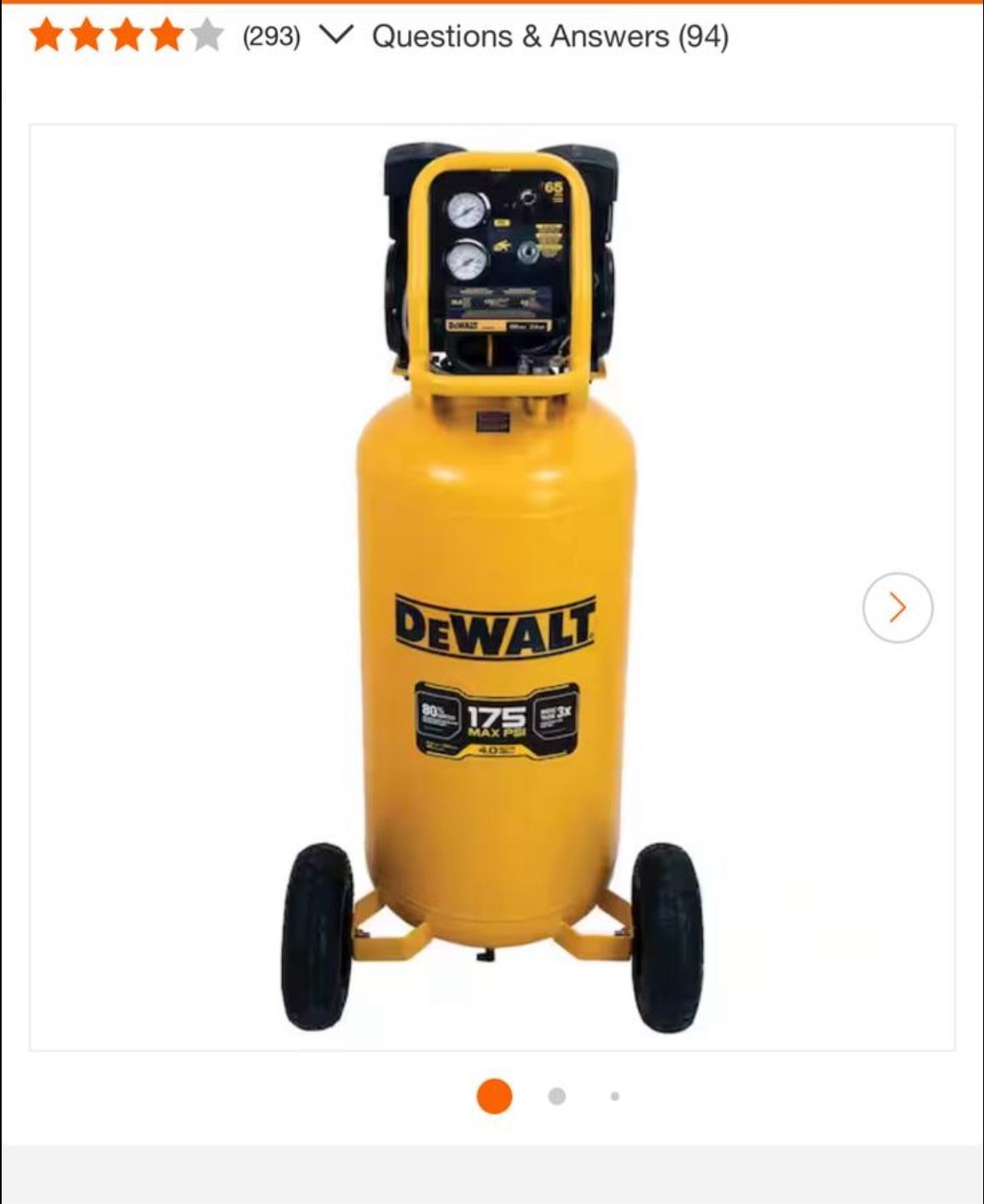 Dewalt 26 Gal. 175 PSI Ultra Quiet Portable Electric Air Compressor