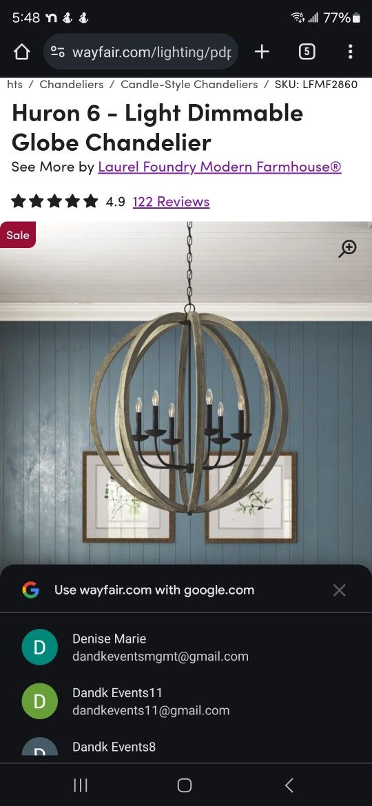 Huron 6-Light Dimmable Globe Chandelier-Brand New In Box