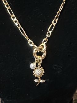 Gold Chain Necklace with Flower and Pearl Charms