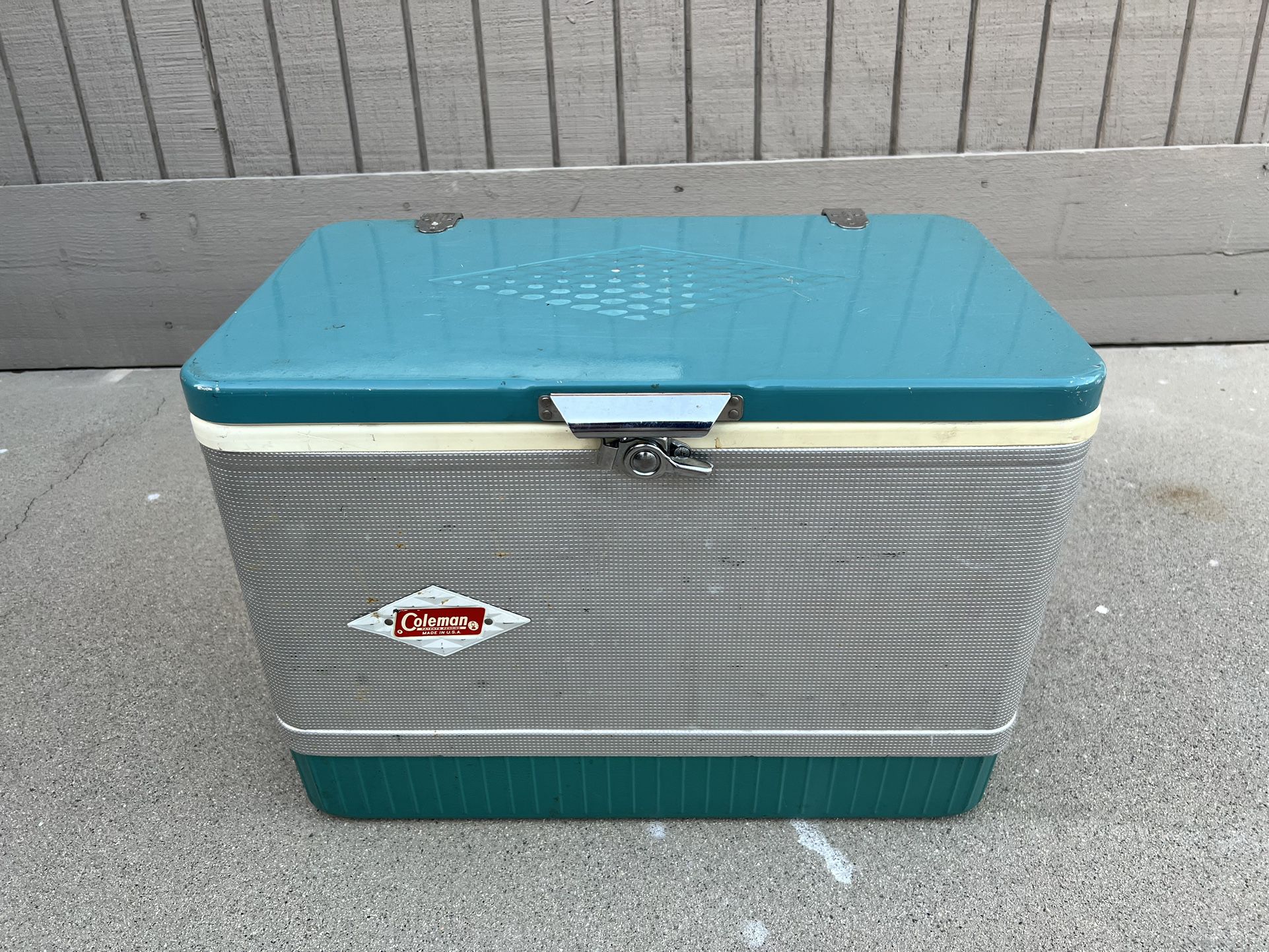 Vintage Coleman Snow Lite Cooler Mid Century Aluminum Turquoise