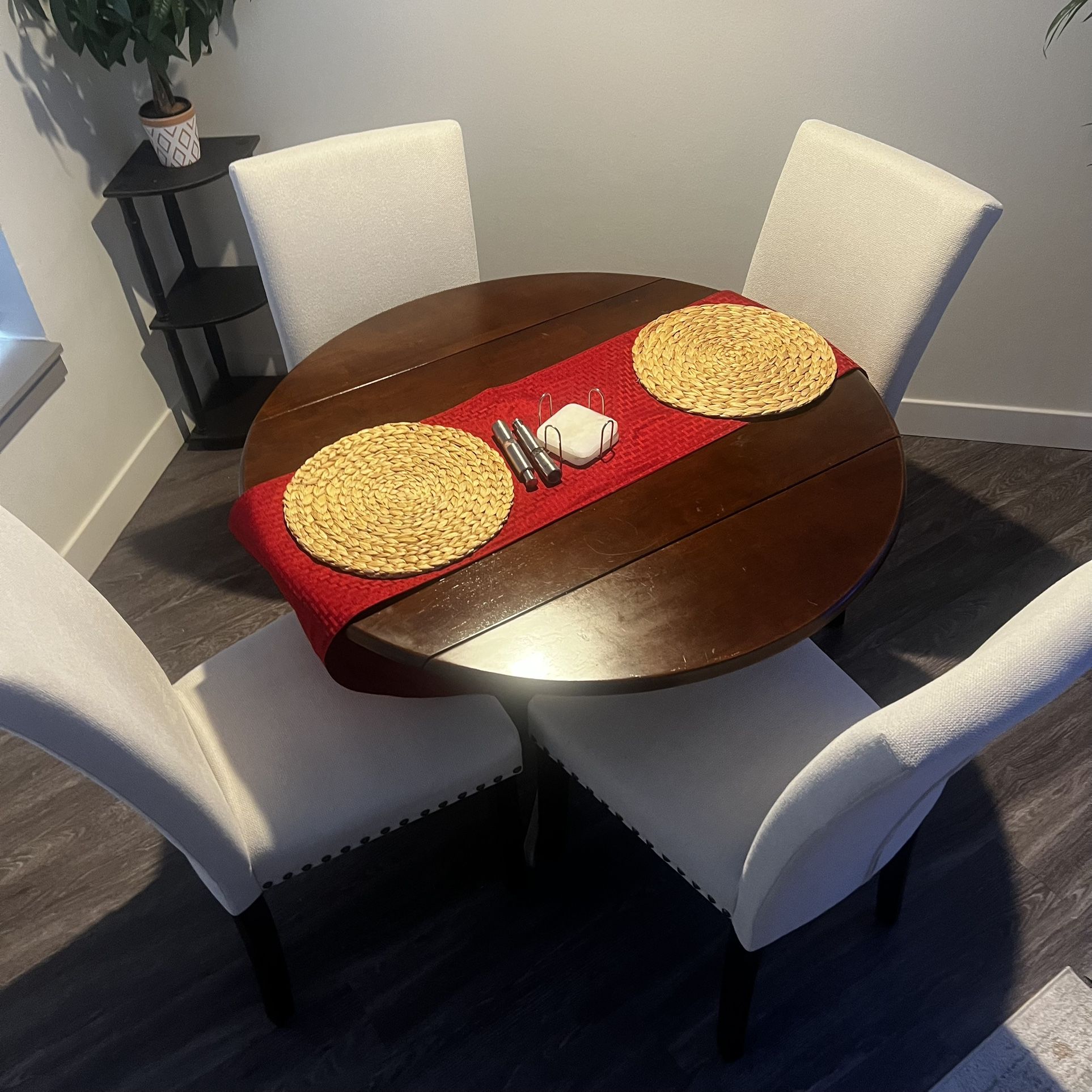 East West Furniture Modern Dining Table - a Round Kitchen Table Top with Dropleaf and Chairs