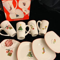 Gourmet Fitz And Floyd porcelain Latte Mug And Plate Christmas Set 