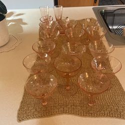 20 Pieces Of Beautiful, Perfect Condition, Pink Depression Glasses