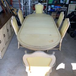 Antique Drexel French Provincial Cream Dining Room Set And Buffet