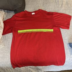 RED SUPREME SHIRT WITH GREEN STRIPE