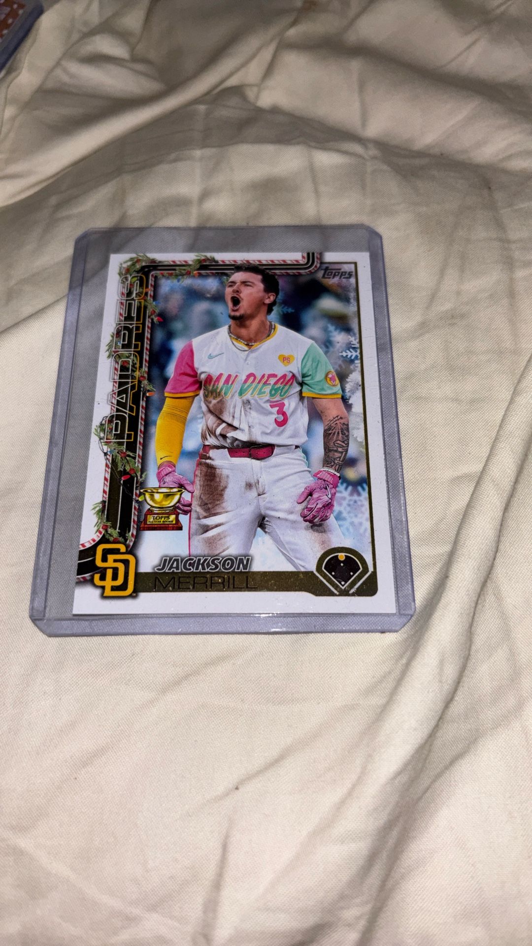 Jackson Merril Padres Rookie Baseball Card Topps Holiday 2025 #h30