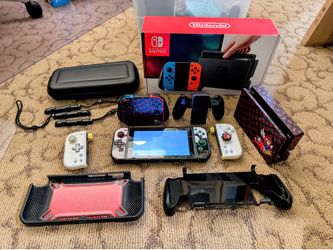 Nintendo Switch Console Bundle w/ Dock, AC Adapter, 6 Joy-Cons, 4 Cases