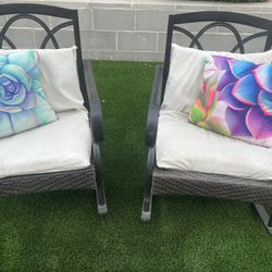 Set of 2 Wicker & Metal Rocking Chairs 