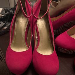 Pink Suede Wedge Heels