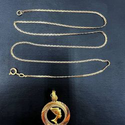 18 Karat Yellow solid Gold pendant/charm with 20.5 inch 14 karat gold chain