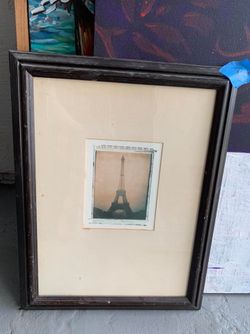 Eiffel Tower picture, French pillows & shabby chic shelf