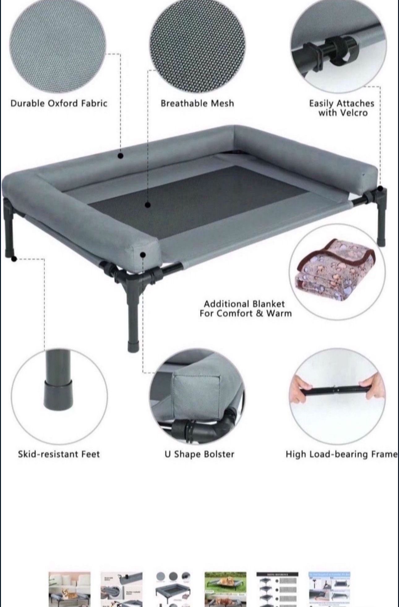 Elevated Cooling Dog Bed,Raised Dog Cots Beds for Large Dogs,Outdoor Dog Bed with Replacement Plush Pads,Chew Proof Portable Cooling Pet Cot Skid-Resi