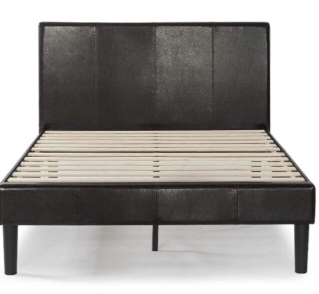 Queen deluxe faux leather platform bed by Zinus