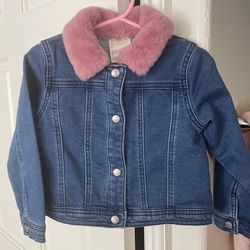 First impressions button up fur denim jacket toddler girl. Perfect condition, like new. 