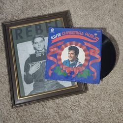 Elvis framed picture and Christmas record