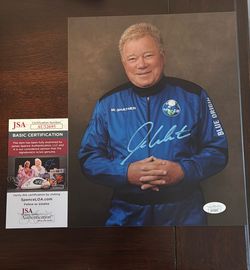 William Shatner Signed Blue Origin Space Traveler Photo - JSA Certified