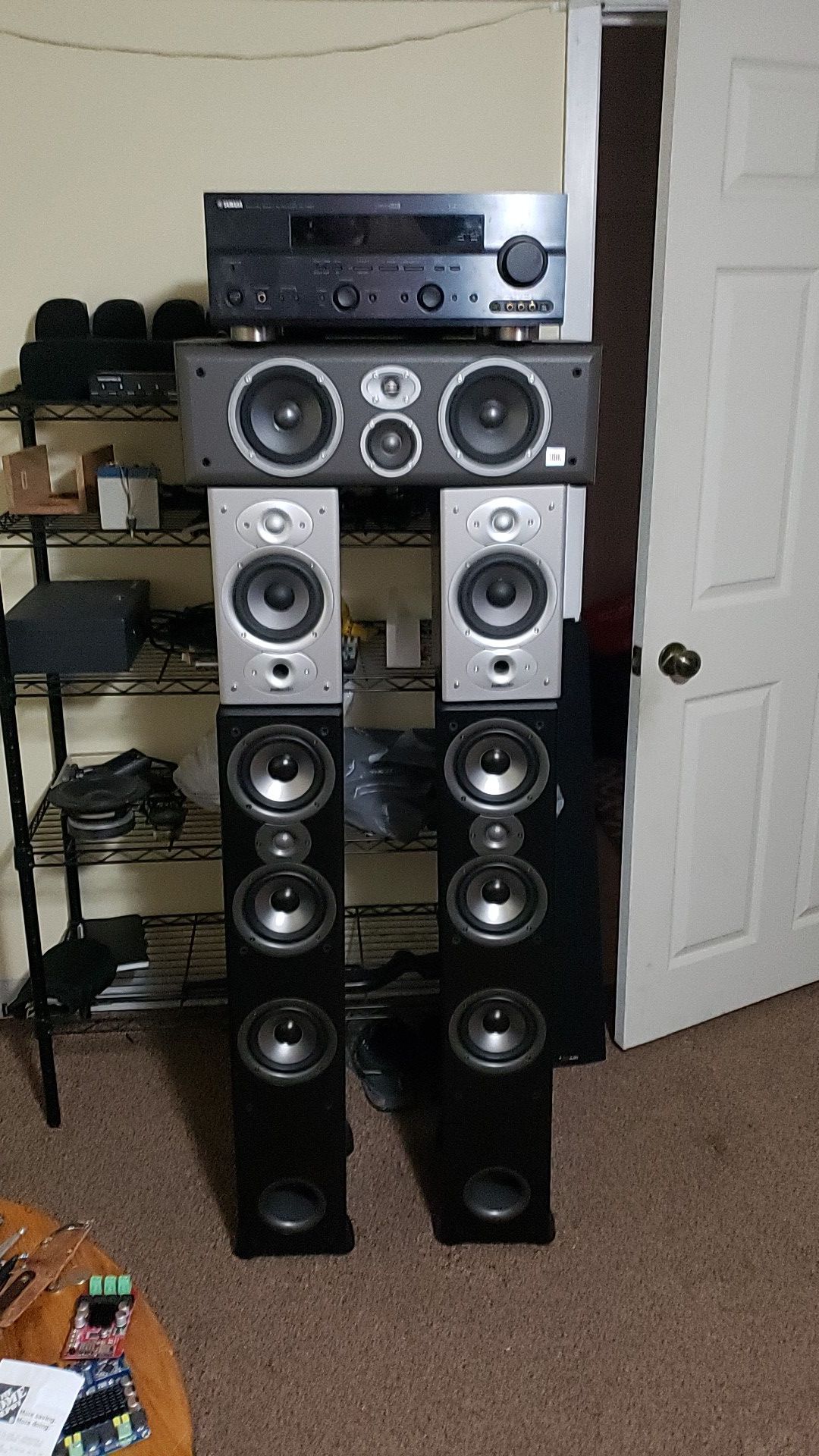 Polk audio, set of speakers with jbl center and yamaha receiver
