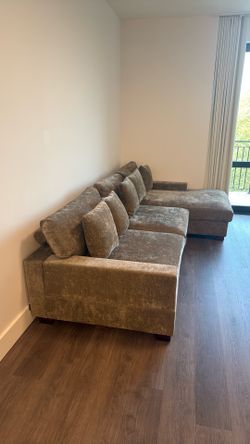 Oversized Brown Chenille Couch with  Chaise