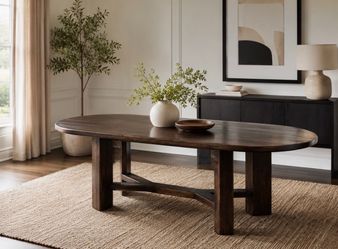 Beautiful rustic oval dining dark wood table