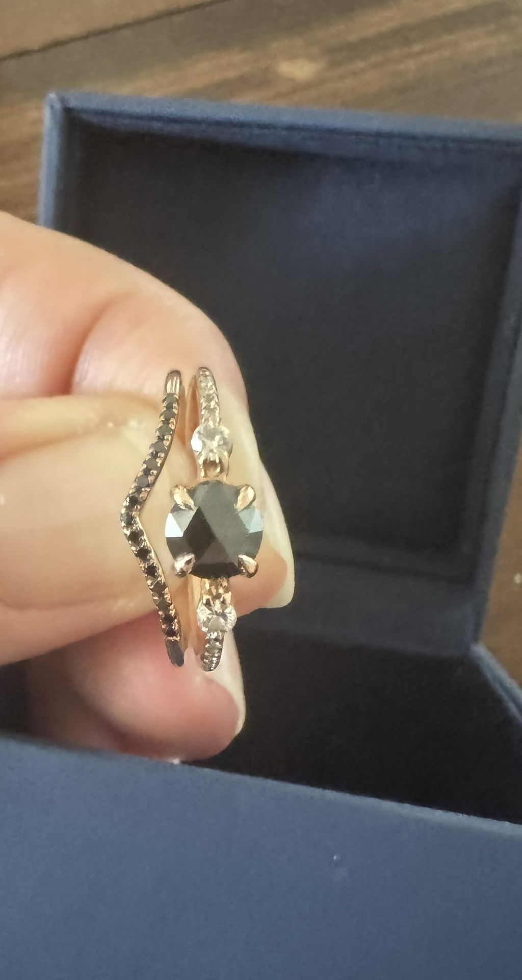 Catbird NYC Engagement Wedding Ring Set Rose Gold - Black Diamond Originally $3k