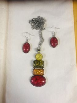 Multi Colored faux xamber necklace set