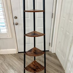 4-Tier Corner Bookshelf Ladder Display Shelf for Bedroom and Living Room Wood Corner Bookcase Plant Stand