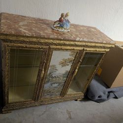 Antique Style Curio Cabinet With Glass Shelves 