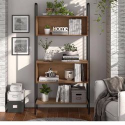 66.75 in. Tall Distressed Oak Composite Accent Bookcase with 5-Shelves