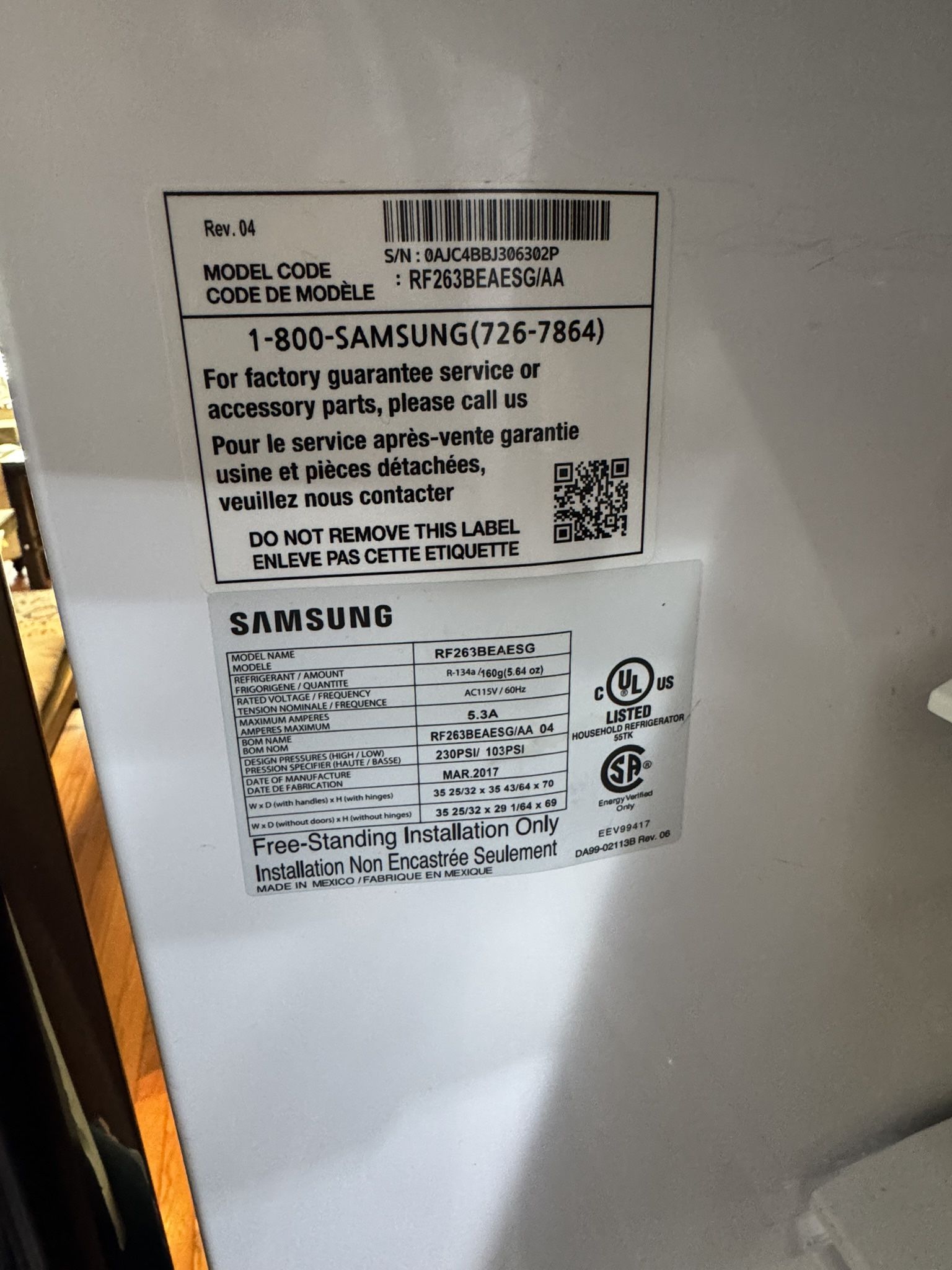 Refrigerator Fridge Stainless steel Grey like New Samsung