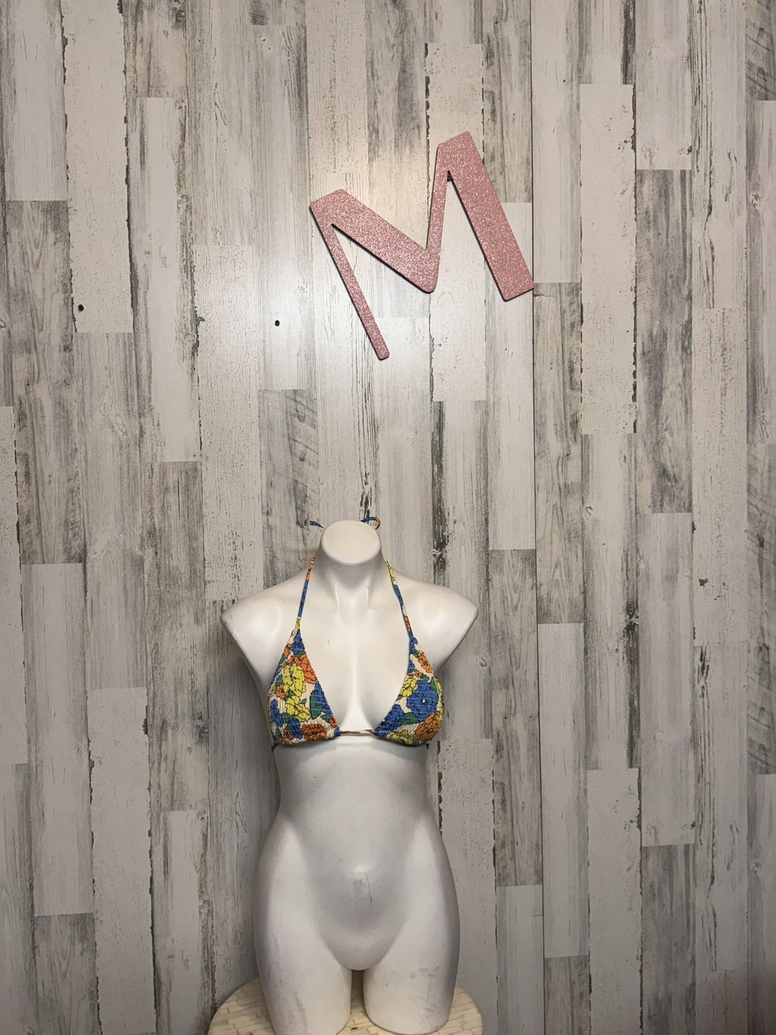 Multicolor Floral Triangle Bikini Top  Size Medium