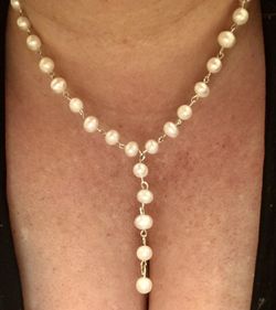 Genuine Pearl Necklace Set, Y Necklace, Bracelet & Earrings