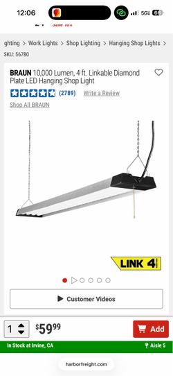 BRAUN 10,000 Lumen, 4 ft. Linkable Diamond Plate LED Hanging Shop Light