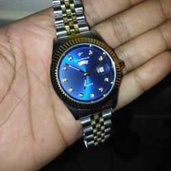 Riceego "President" Style Quartz Watch - Blue/Two-Tone