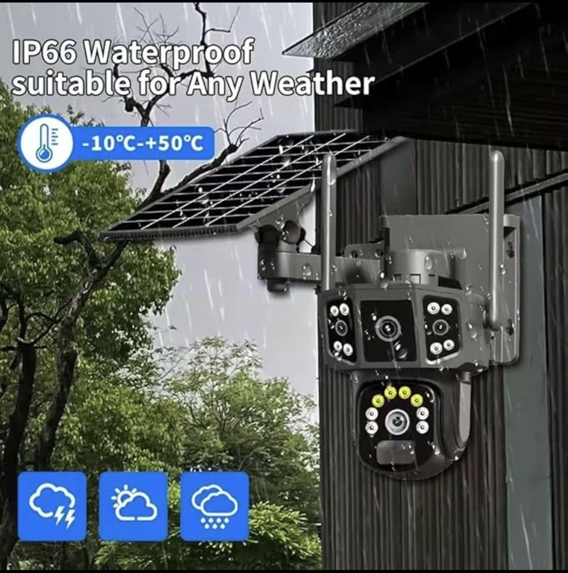 Solar Camera - 1080P Motion Detection, Dual Lens, IP66 360° Viewing, Two-Way Intercom, Indoor & Outdoor Suitable Waterproof