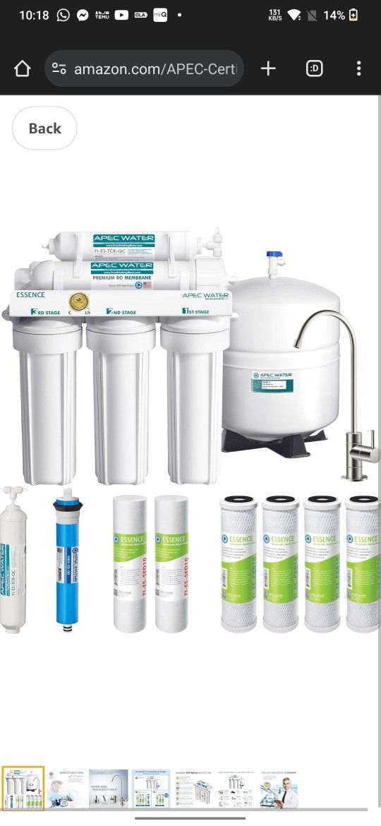 APEC Water Systems ROES-50 Essence Series Top Tier 5-Stage WQA Certified Ultra Safe Reverse Osmosis Drinking Water Filter System with Extra High Capac