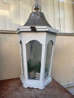 Rustic Distressed Farmhouse Lantern Candle Holder – Large Wood & Metal