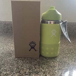 Hydro Flask 12 oz Kids Wide Mouth w/ Straw Lid, Firefly Color, Brand New