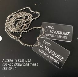 Set of 17 Acrylic Dog Tags for the crew of the USS SULACO From the movie Aliens (1986)