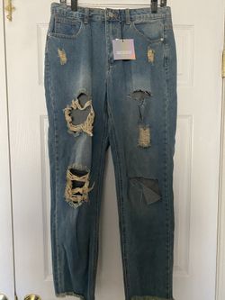 Misguided Riot High Rise Ripped a Jeans Size 14