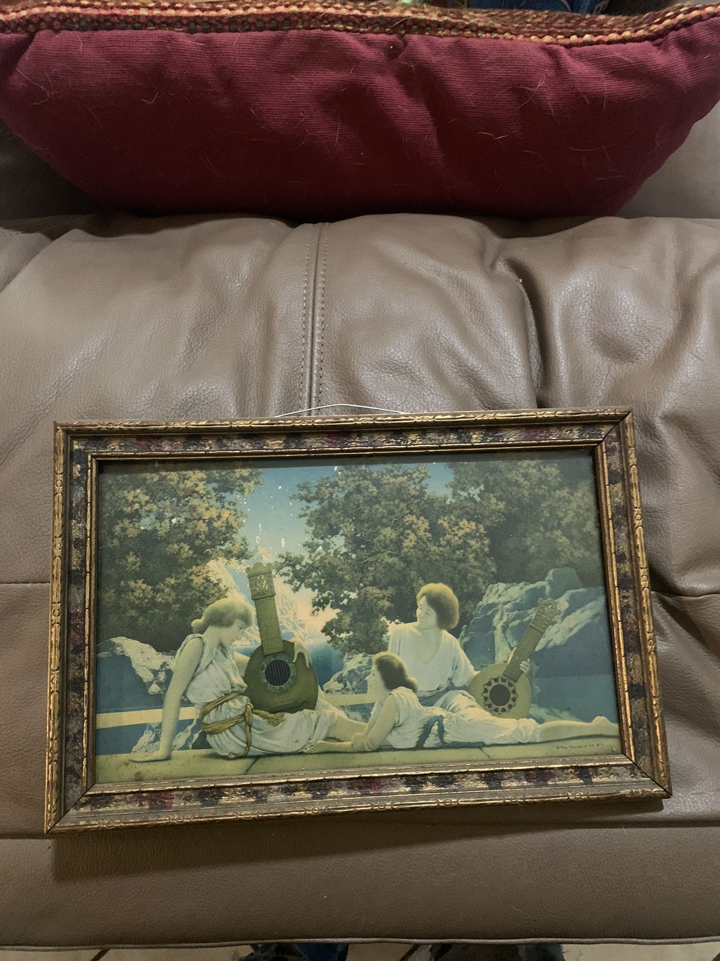 Antique Art Deco Maxfield Parrish Lute Players House Of Art NY Framed 7” X 11”