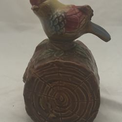 Vintage Ceramic Bird On A Log Figurine Statue Country core Grannycore