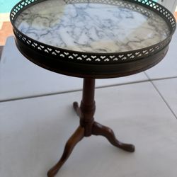 Antique wood marble brass side display pedestal table