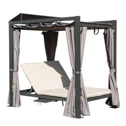5 ft. W x 5 ft. D Aluminum Pergola with Double Chaise Lounge and Retractable Canopy $500 Brand New in box  