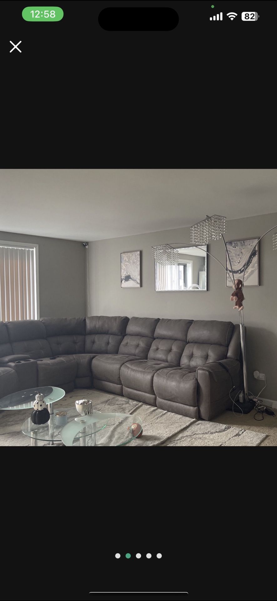 Grey Leather Reclining Sectional