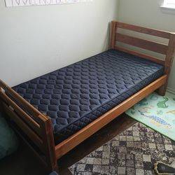 Vintage Wooden Twin Bed Frame with Mattress