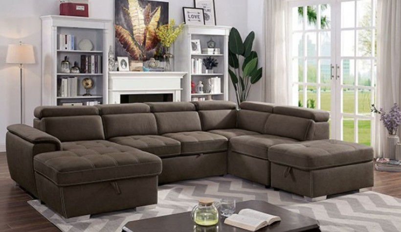 🔥Brand New Brown Sectional Sofa Storage Sleeper🔥